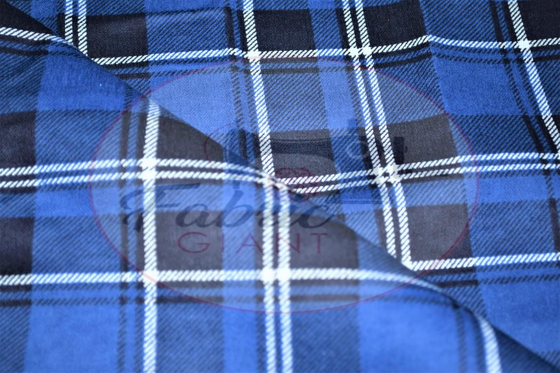 Blue Printed Soft Brushed Flannel Winceyette 100% Cotton Fabric