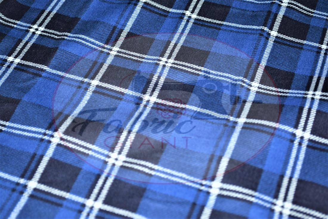 Blue Printed Soft Brushed Flannel Winceyette 100% Cotton Fabric