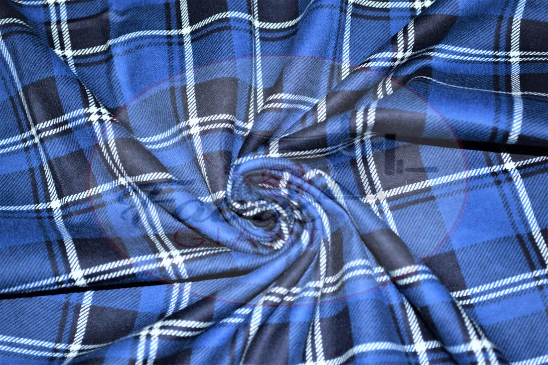 Blue Printed Soft Brushed Flannel Winceyette 100% Cotton Fabric
