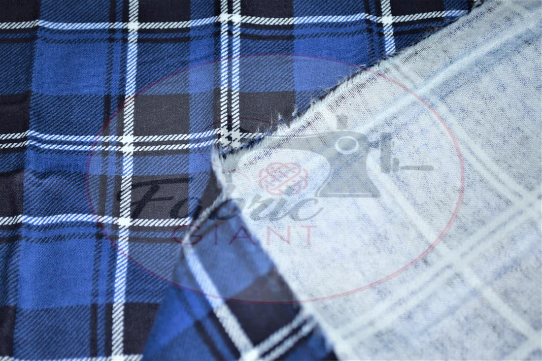 Blue Printed Soft Brushed Flannel Winceyette 100% Cotton Fabric