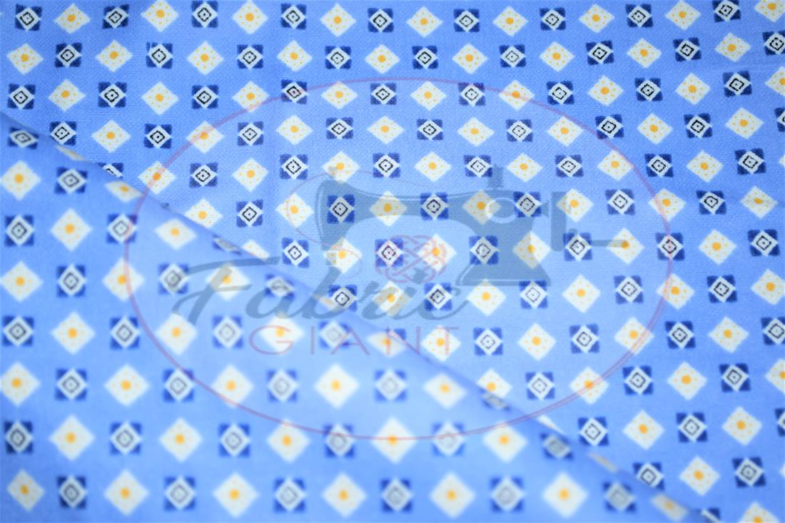 Blue Brushed Cotton Printed Fabric