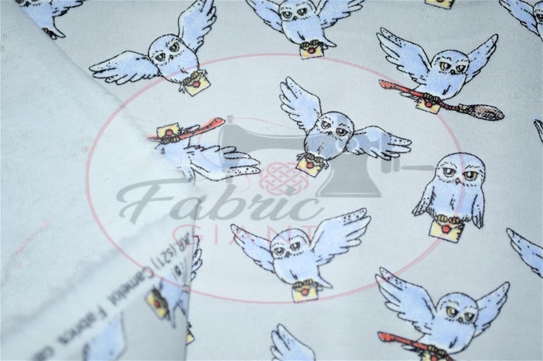 White Harry Potter Printed 100% Brushed Flannel Fabric
