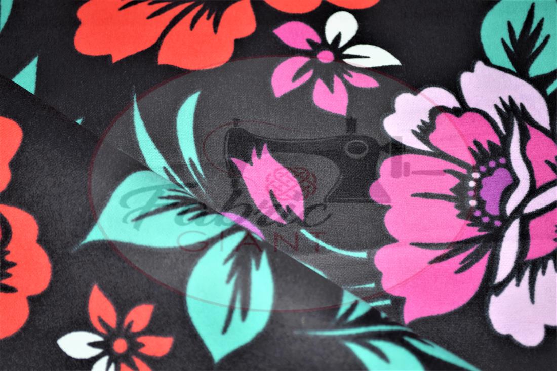 Black Rose Printed 100% Brushed Flannel Fabric