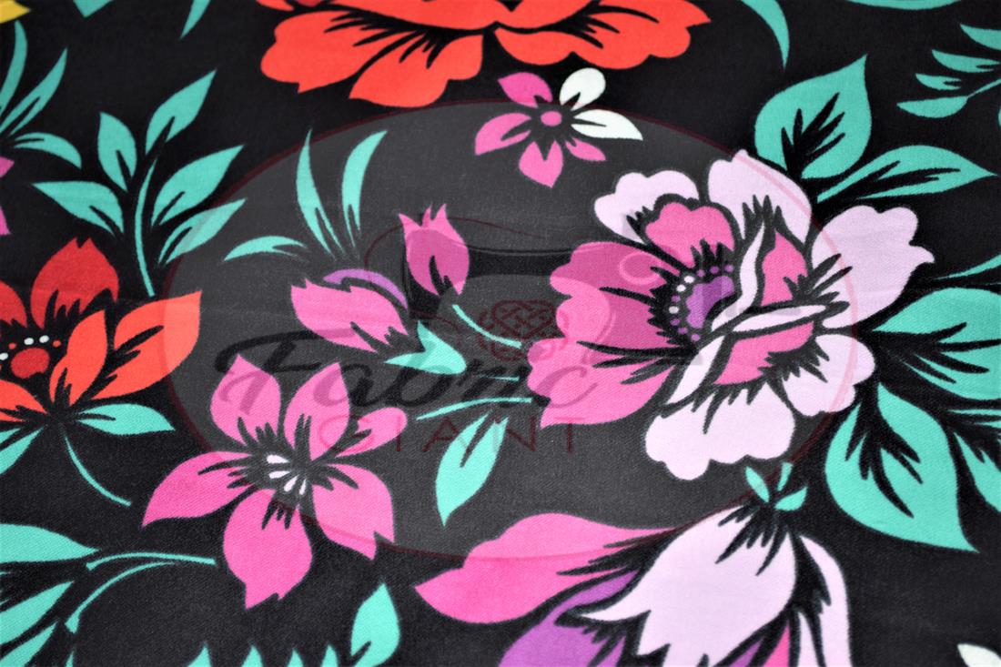 Black Rose Printed 100% Brushed Flannel Fabric
