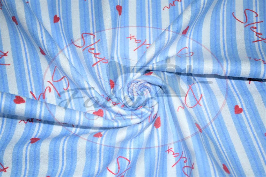 Blue Strips Heart Printed Brushed Cotton Fabric
