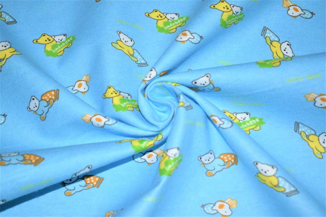 Blue Brushed Cotton Printed Fabric