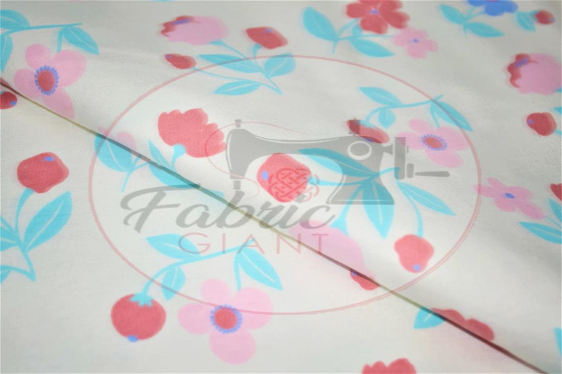 Cream Brushed Cotton Printed Fabric