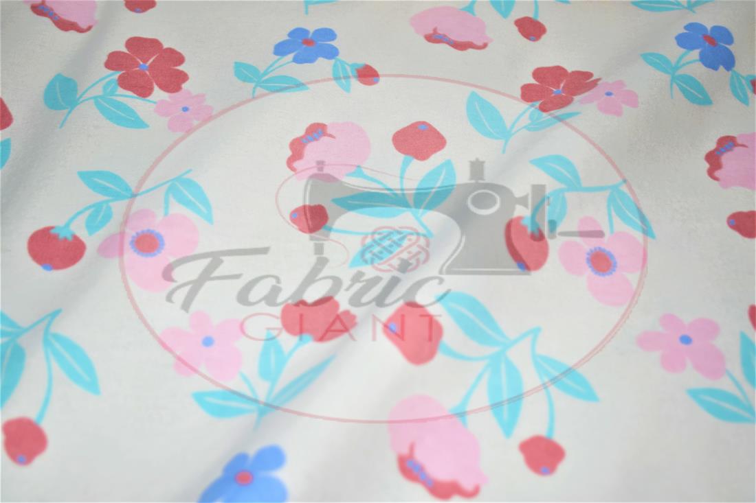 Cream Brushed Cotton Printed Fabric