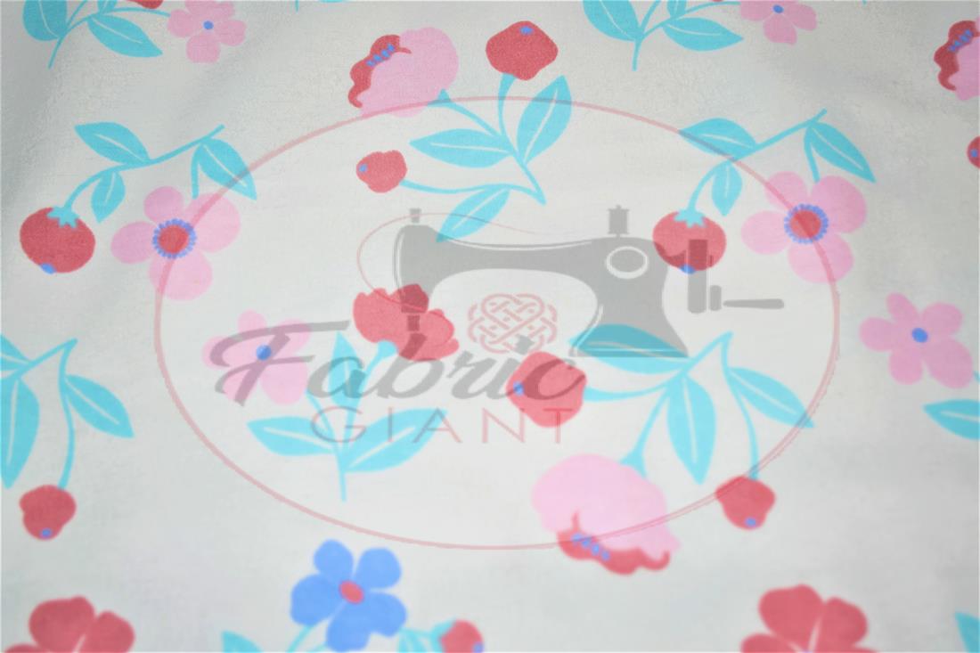 Cream Brushed Cotton Printed Fabric