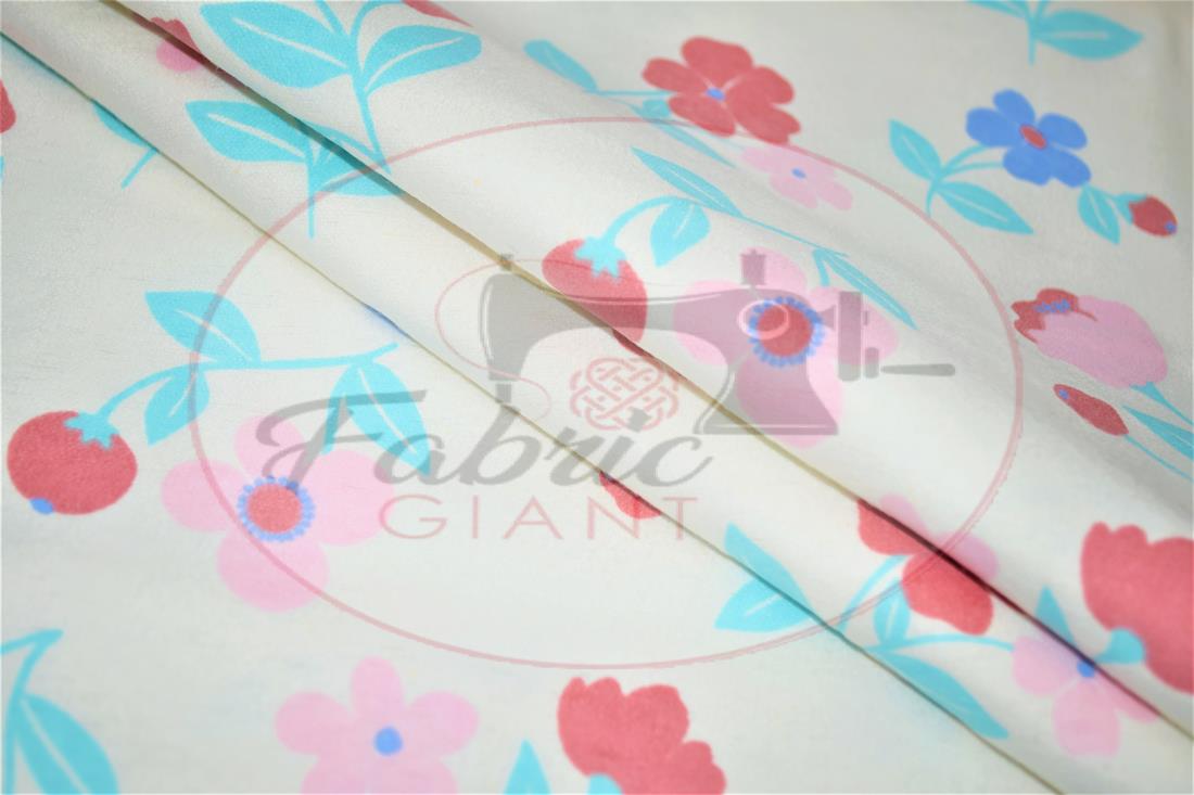 Cream Brushed Cotton Printed Fabric