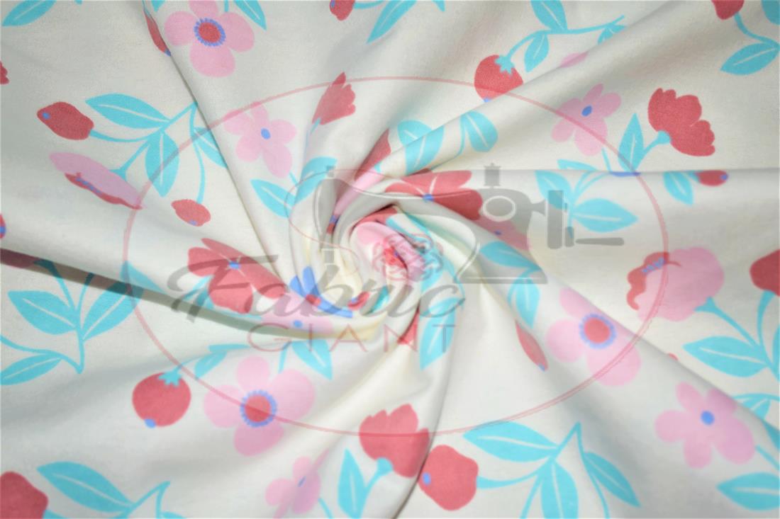 Cream Brushed Cotton Printed Fabric