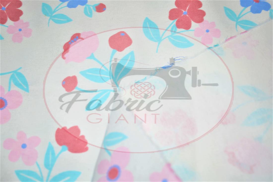 Cream Brushed Cotton Printed Fabric