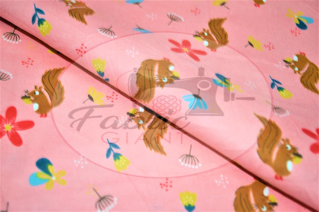Pink Brushed Cotton Printed Fabric