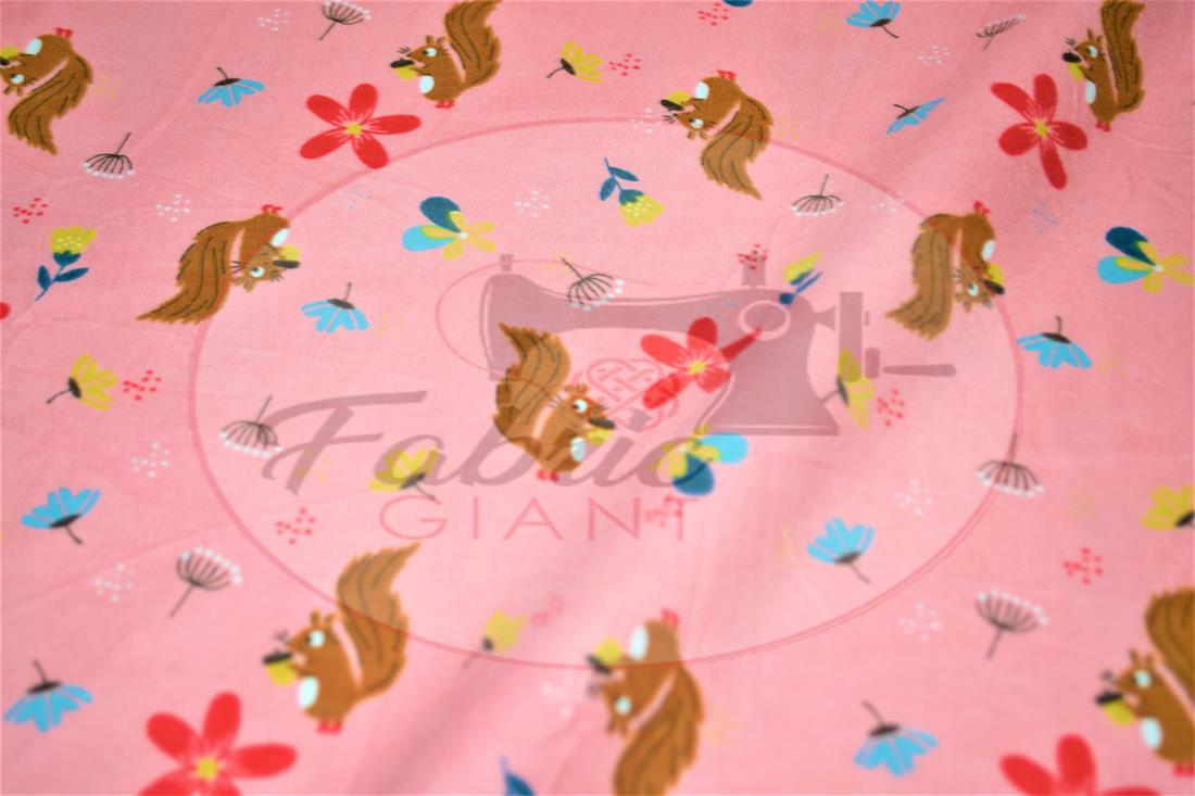 Pink Brushed Cotton Printed Fabric