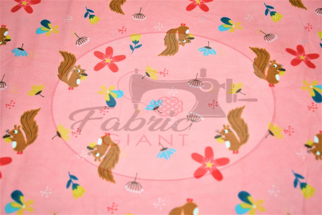 Pink Brushed Cotton Printed Fabric