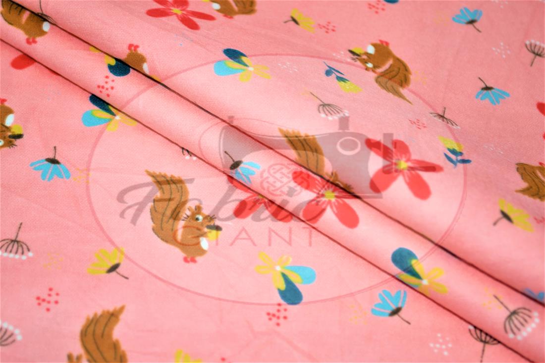 Pink Brushed Cotton Printed Fabric