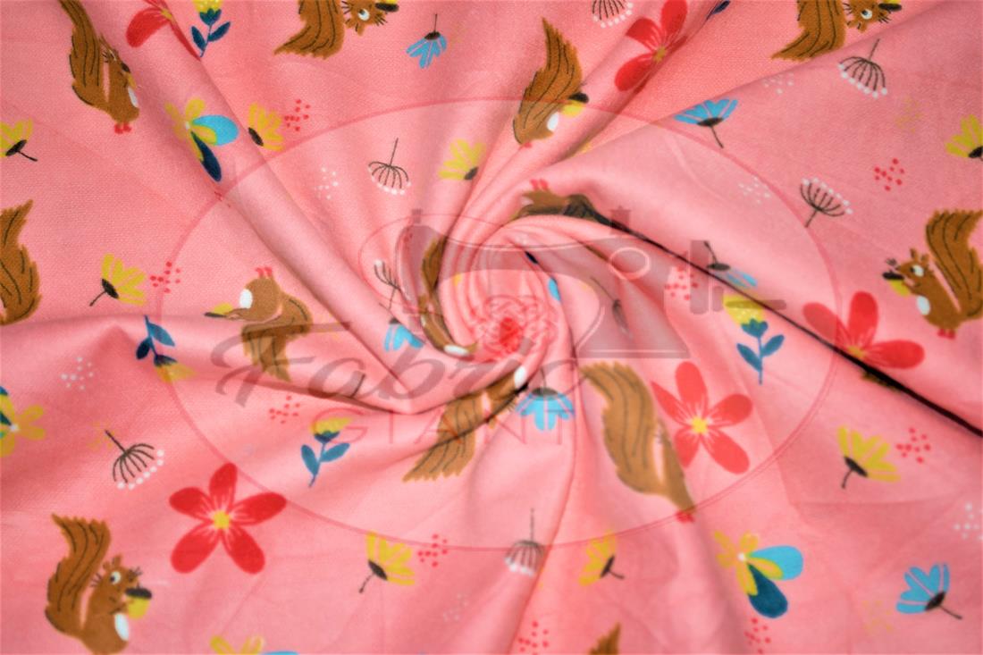 Pink Brushed Cotton Printed Fabric