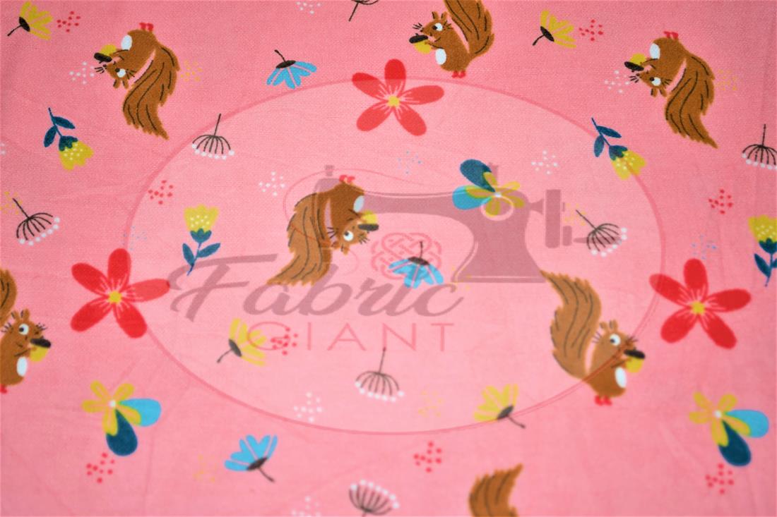 Pink Brushed Cotton Printed Fabric
