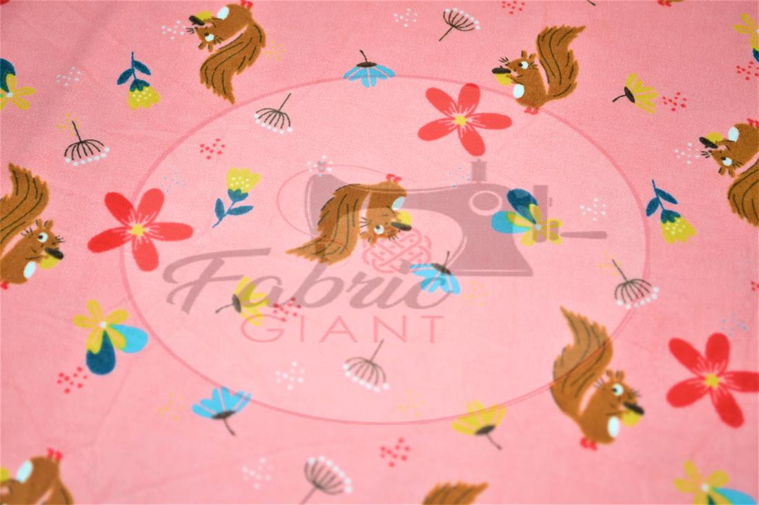Pink Brushed Cotton Printed Fabric