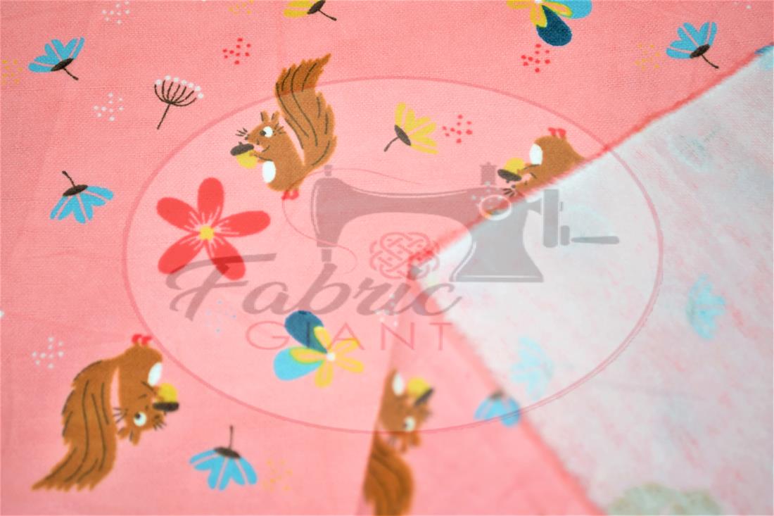 Pink Brushed Cotton Printed Fabric