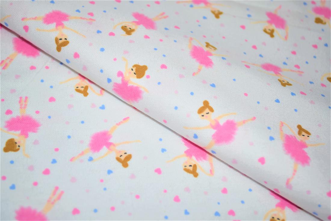 White & Pink Printed 100% Brushed Cotton Fabric