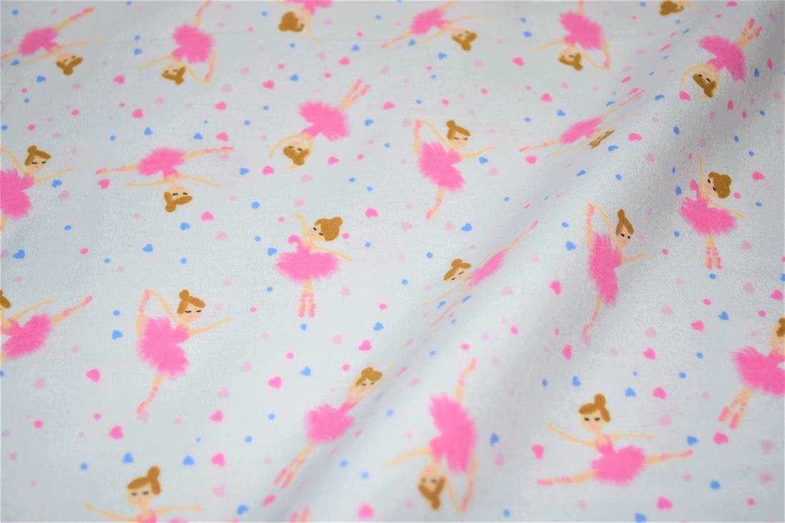 White & Pink Printed 100% Brushed Cotton Fabric