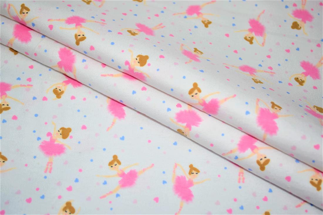 White & Pink Printed 100% Brushed Cotton Fabric