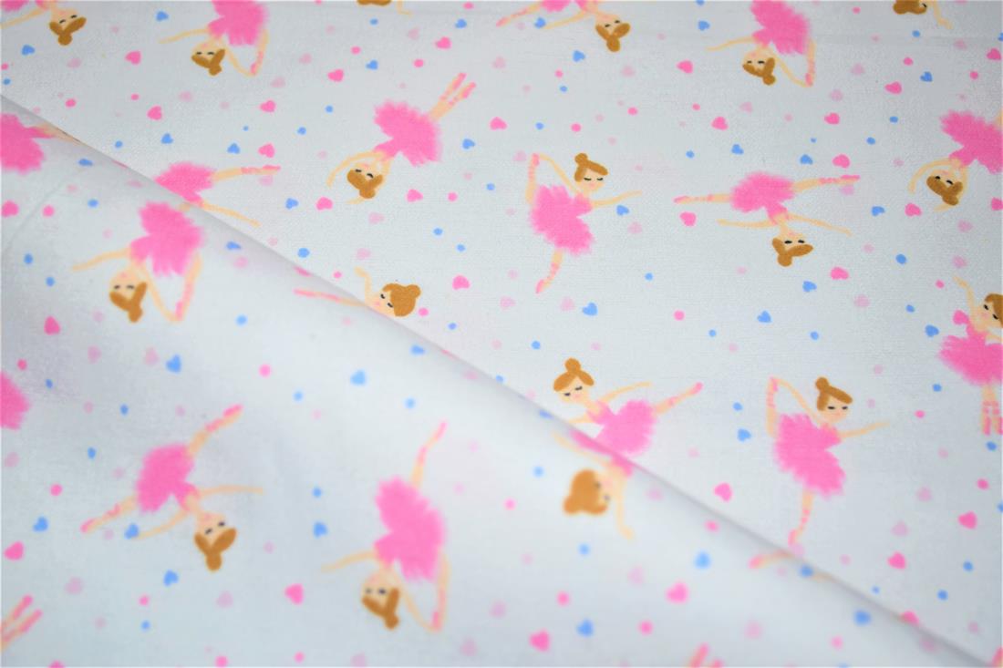 White & Pink Printed 100% Brushed Cotton Fabric