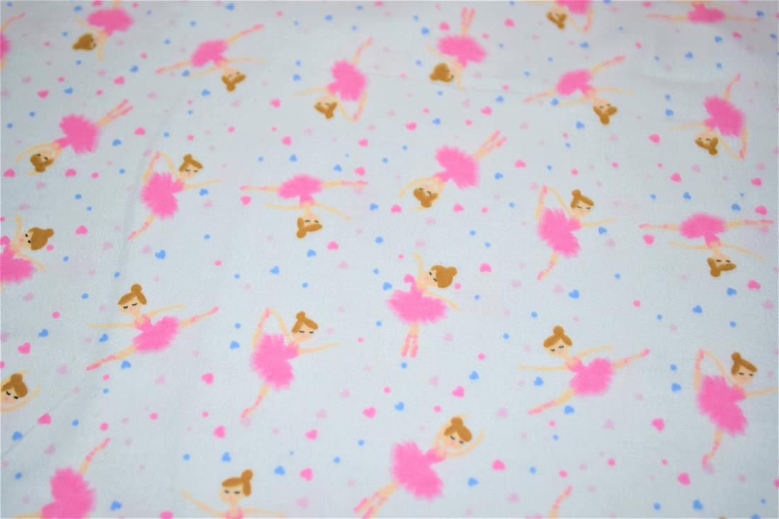 White & Pink Printed 100% Brushed Cotton Fabric