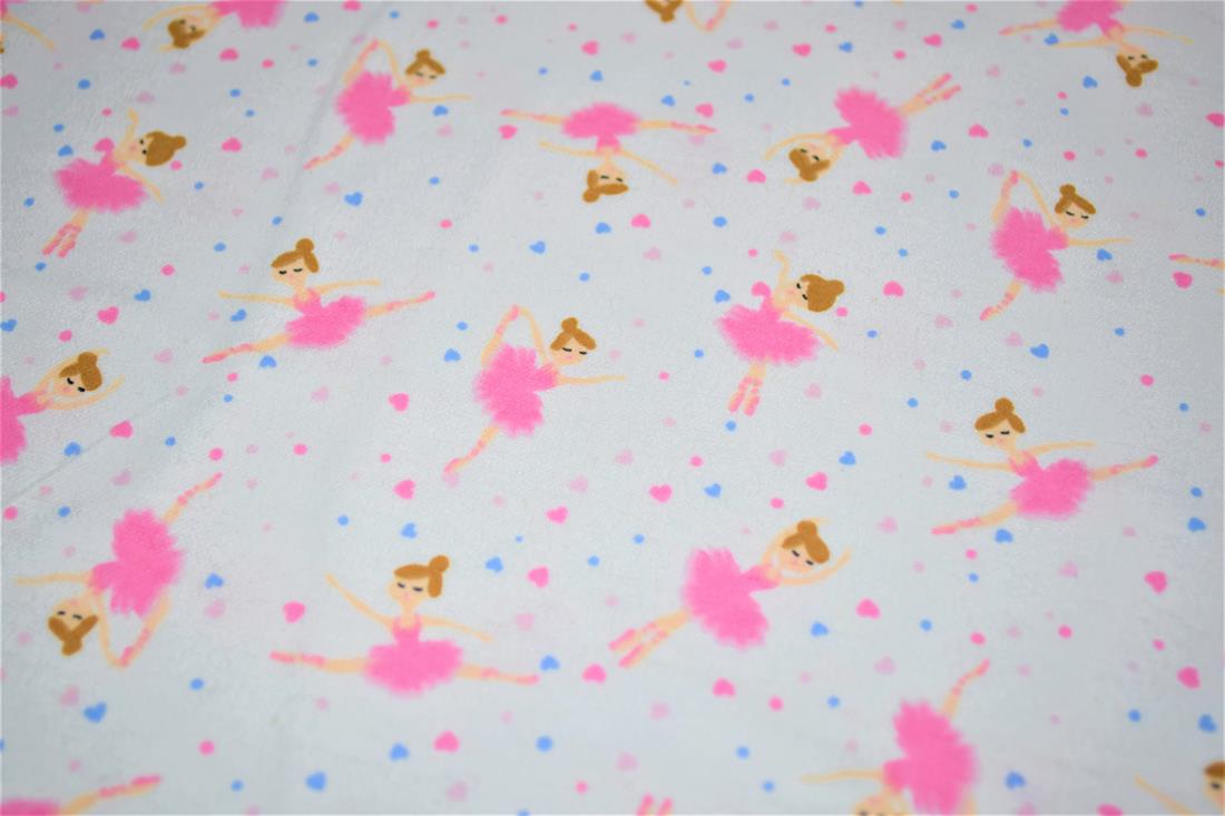 White & Pink Printed 100% Brushed Cotton Fabric