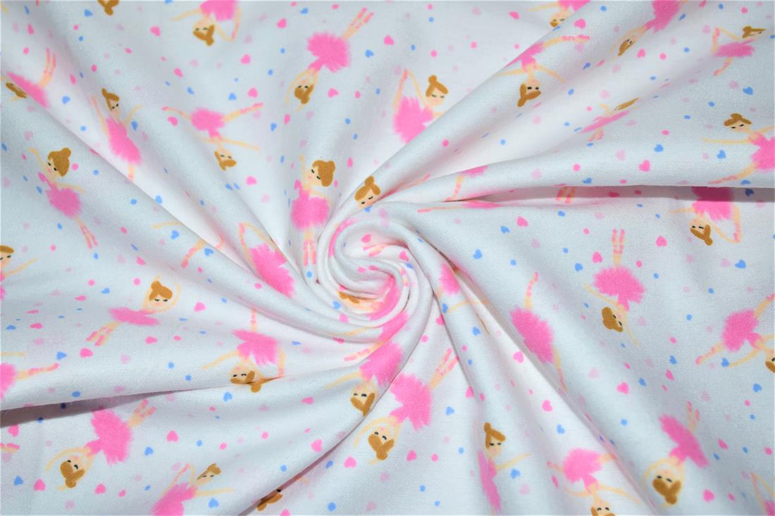 White & Pink Printed 100% Brushed Cotton Fabric