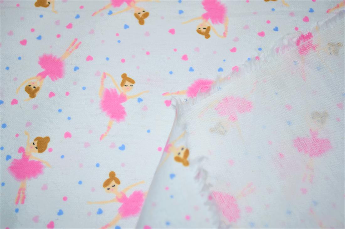 White & Pink Printed 100% Brushed Cotton Fabric