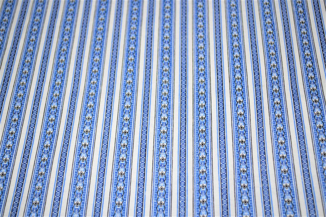 Blue Brushed Flannel Cotton Printed Fabric