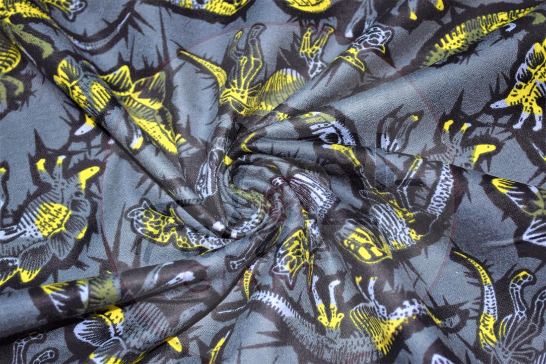 Dark Grey Brushed Cotton Printed Fabric