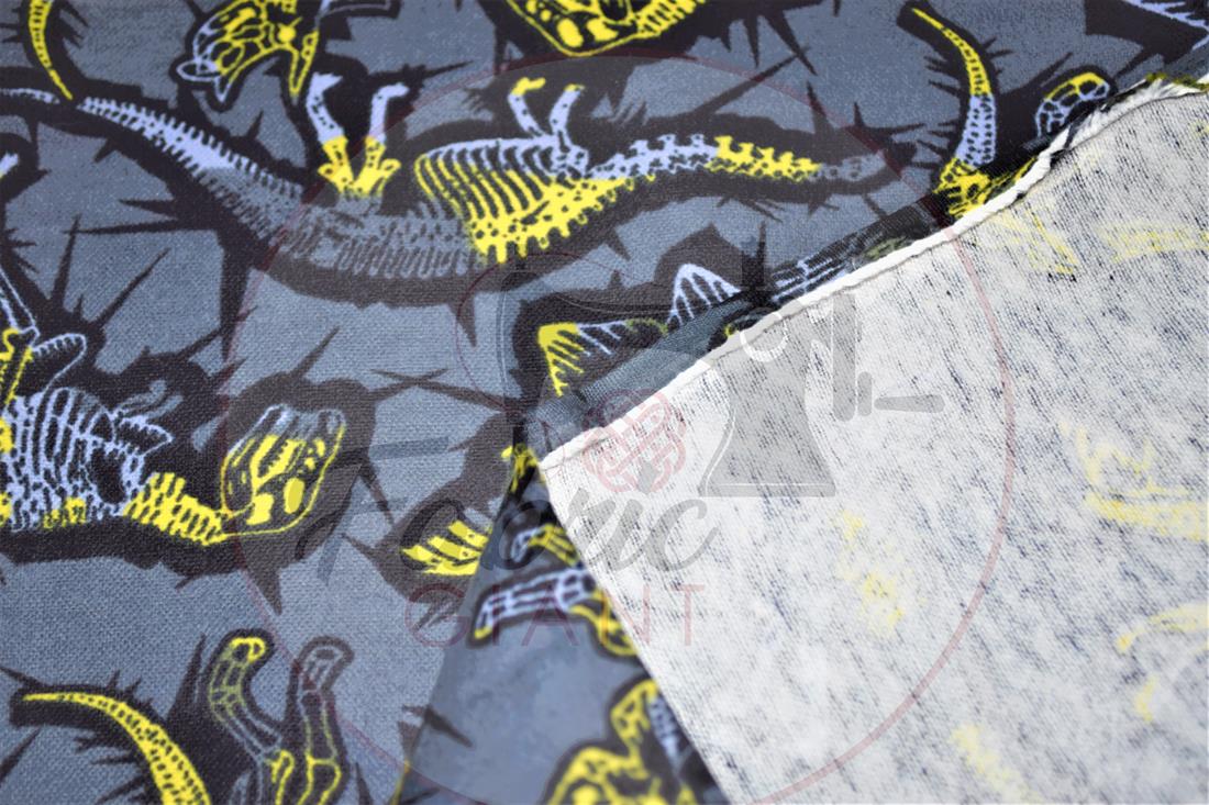 Dark Grey Brushed Cotton Printed Fabric
