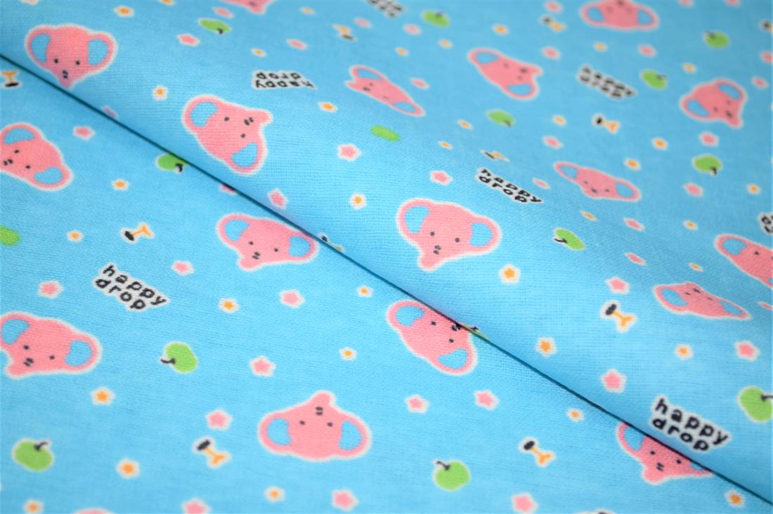 Blue Brushed Cotton Printed Fabric