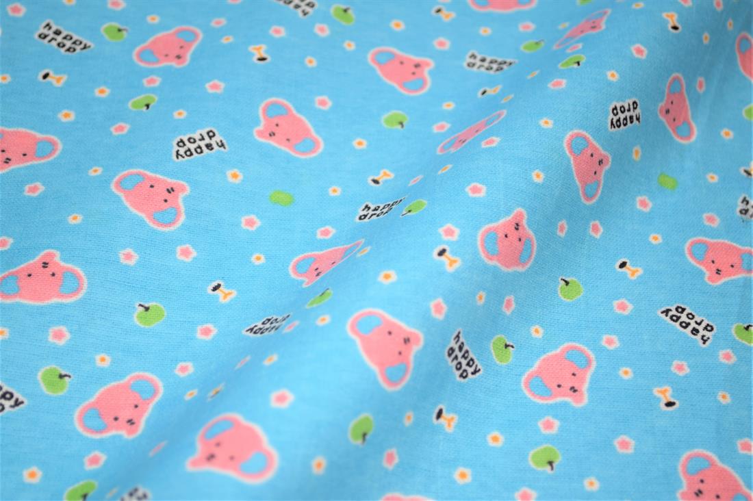Blue Brushed Cotton Printed Fabric