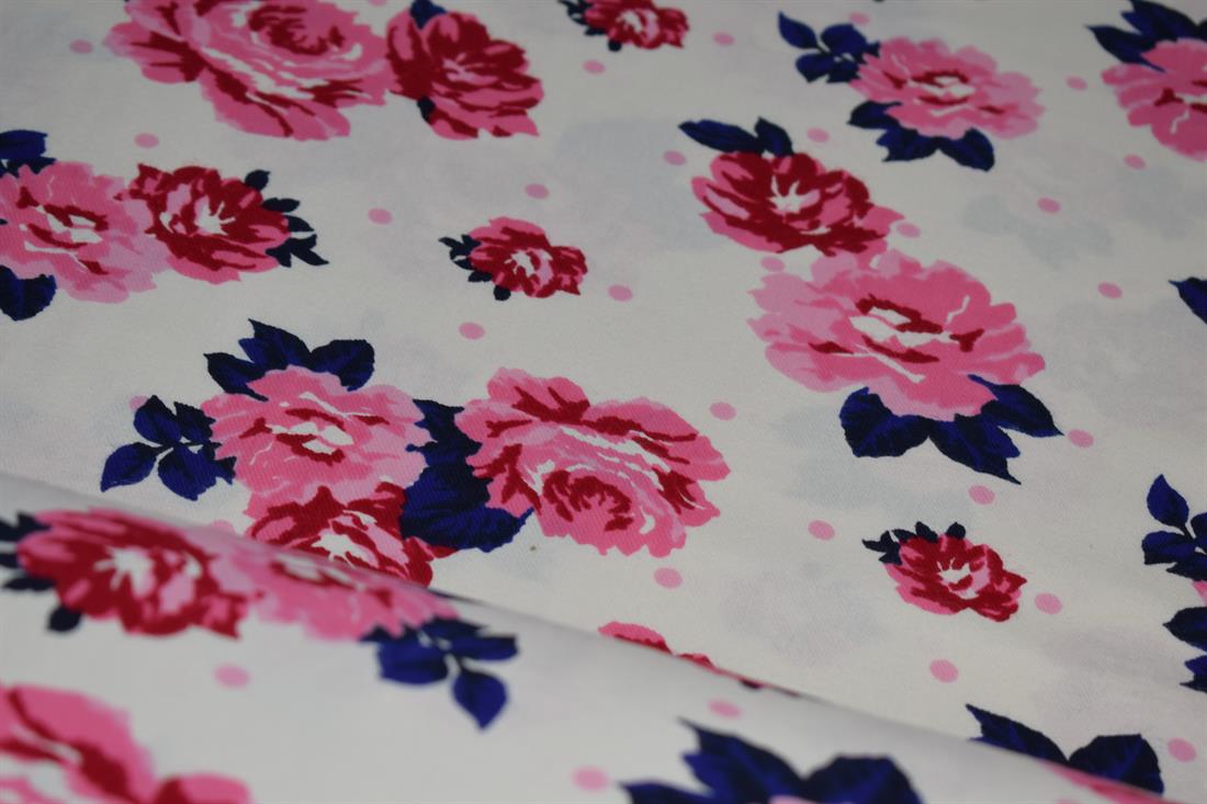 White & Pink Flower Printed Soft Brushed Flannel Winceyette 100%…