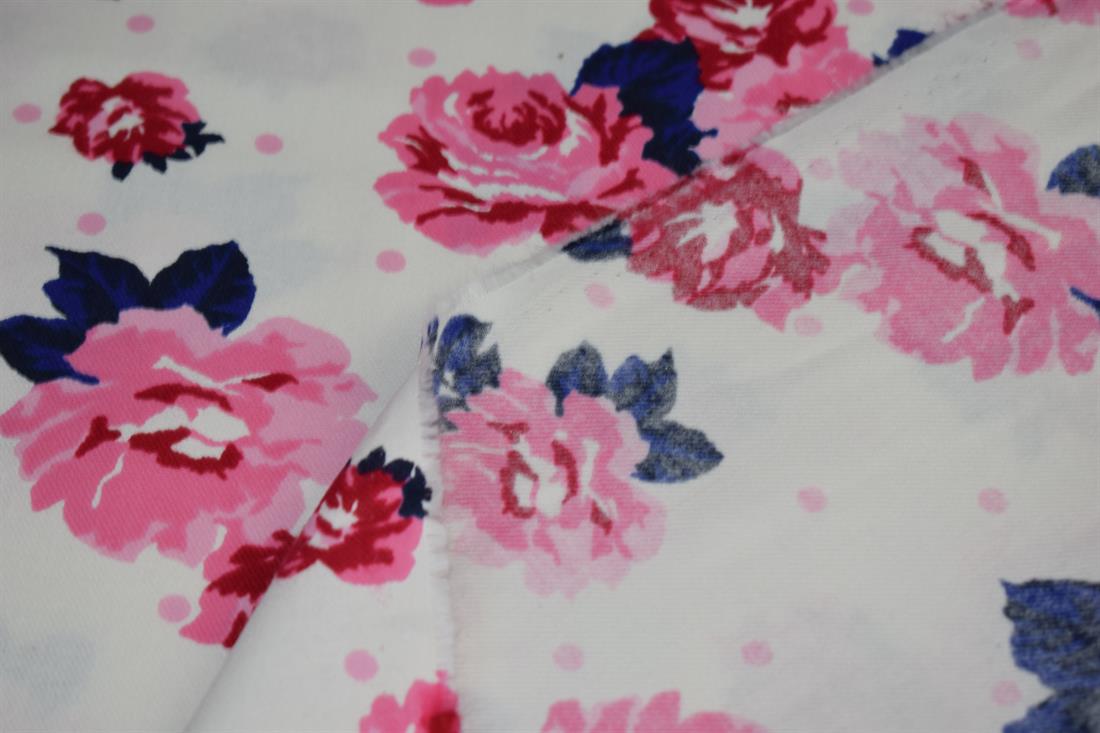 White & Pink Flower Printed Soft Brushed Flannel Winceyette 100%…