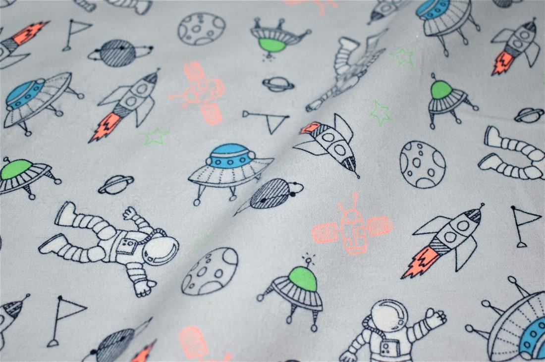 Light Grey Space Printed Soft Brushed Flannel Winceyette 100% Cotton…