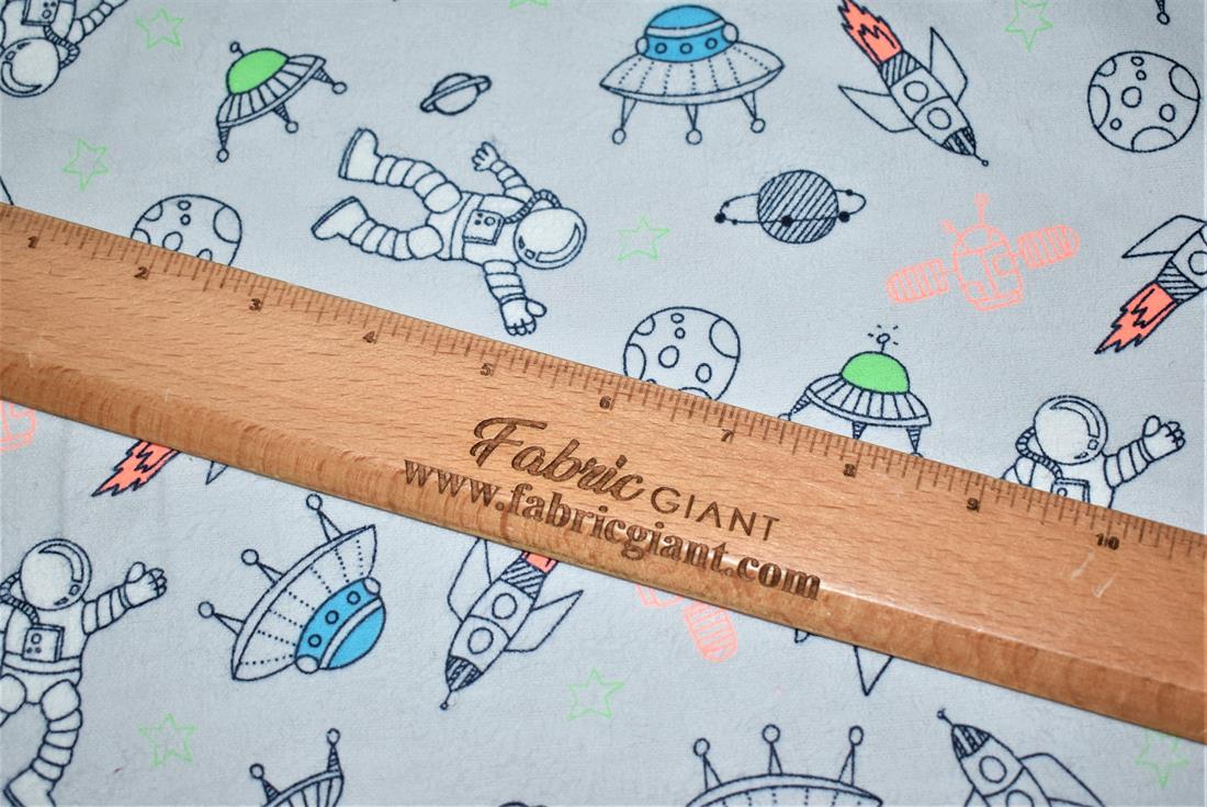 Light Grey Space Printed Soft Brushed Flannel Winceyette 100% Cotton…