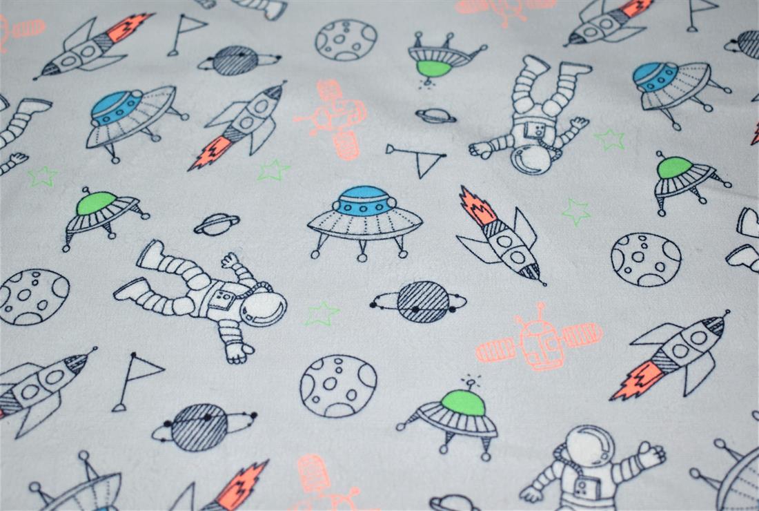 Light Grey Space Printed Soft Brushed Flannel Winceyette 100% Cotton…