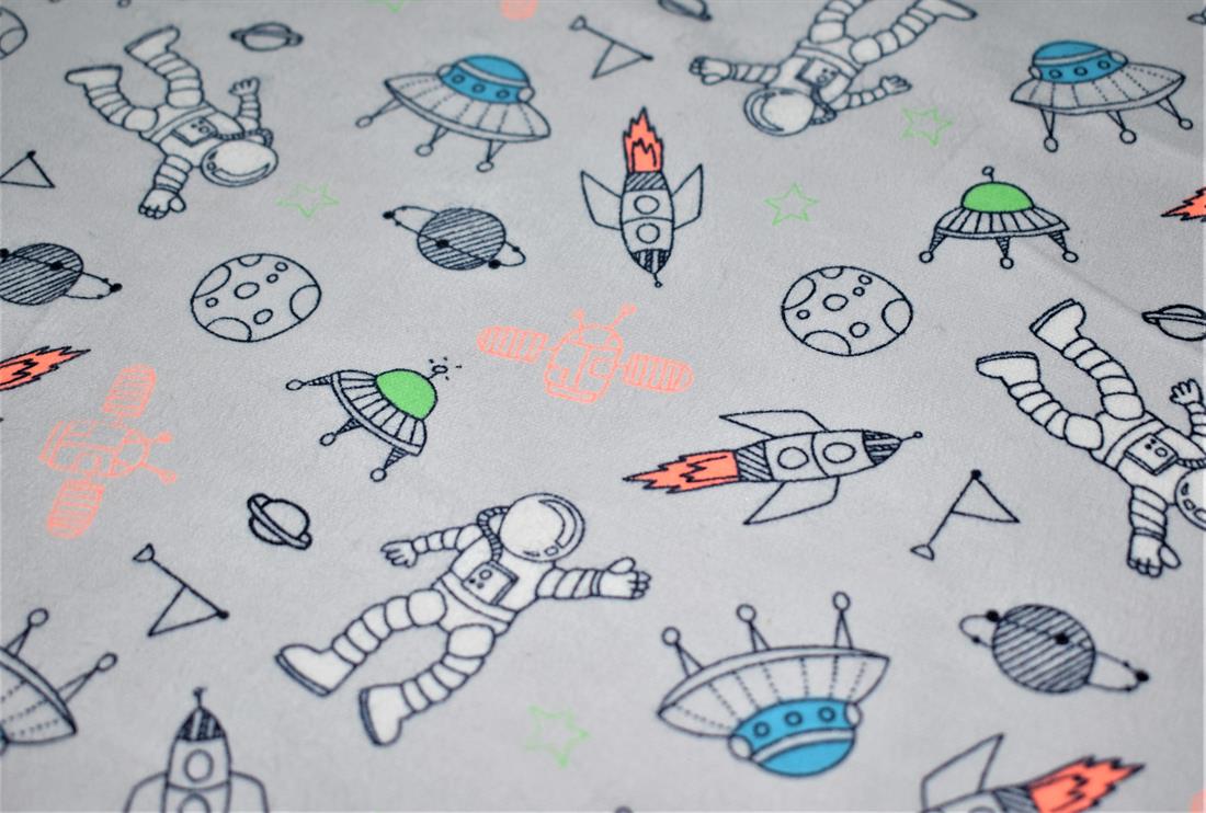 Light Grey Space Printed Soft Brushed Flannel Winceyette 100% Cotton…