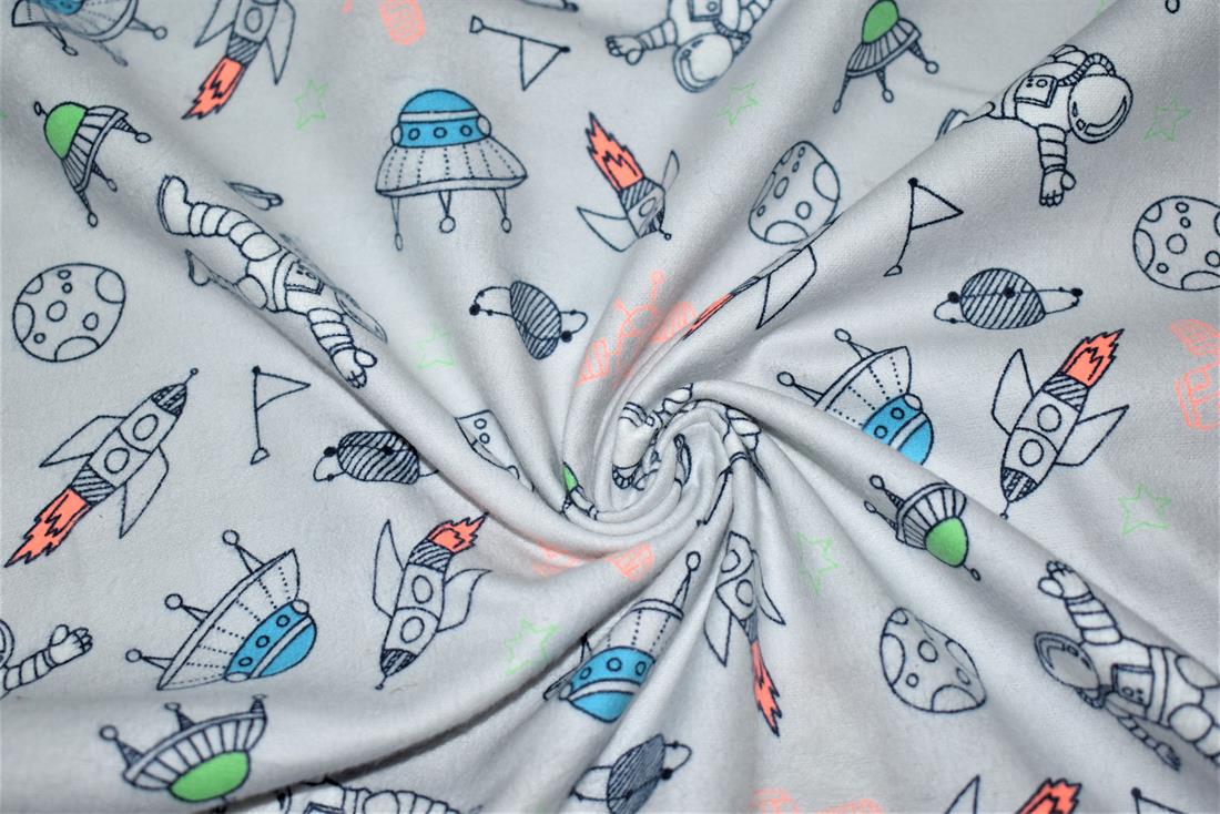 Light Grey Space Printed Soft Brushed Flannel Winceyette 100% Cotton…