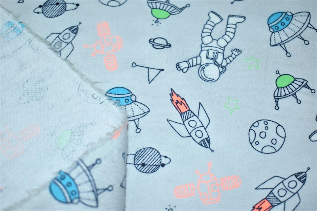 Light Grey Space Printed Soft Brushed Flannel Winceyette 100% Cotton…