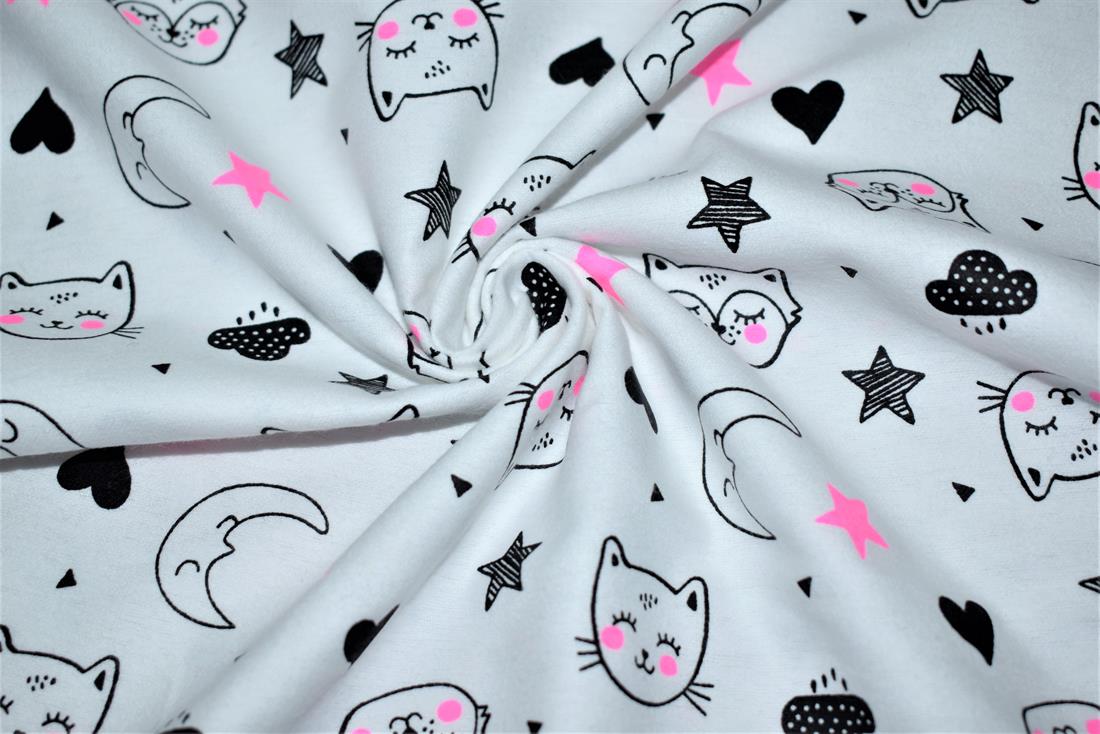White Brushed Cotton Printed Fabric
