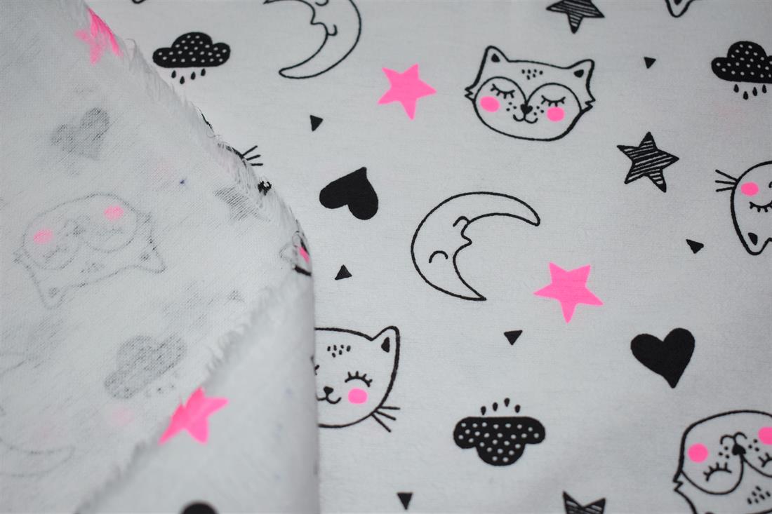 White Brushed Cotton Printed Fabric