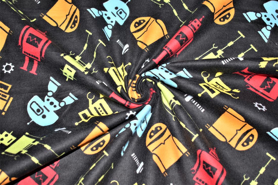 Black Brushed Cotton Printed Fabric