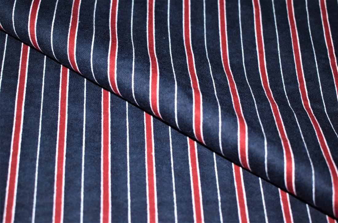 Navy Strips Brushed Cotton Printed Fabric