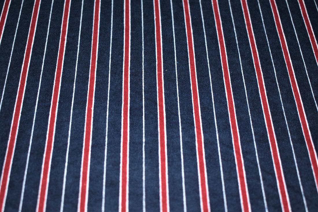 Navy Strips Brushed Cotton Printed Fabric